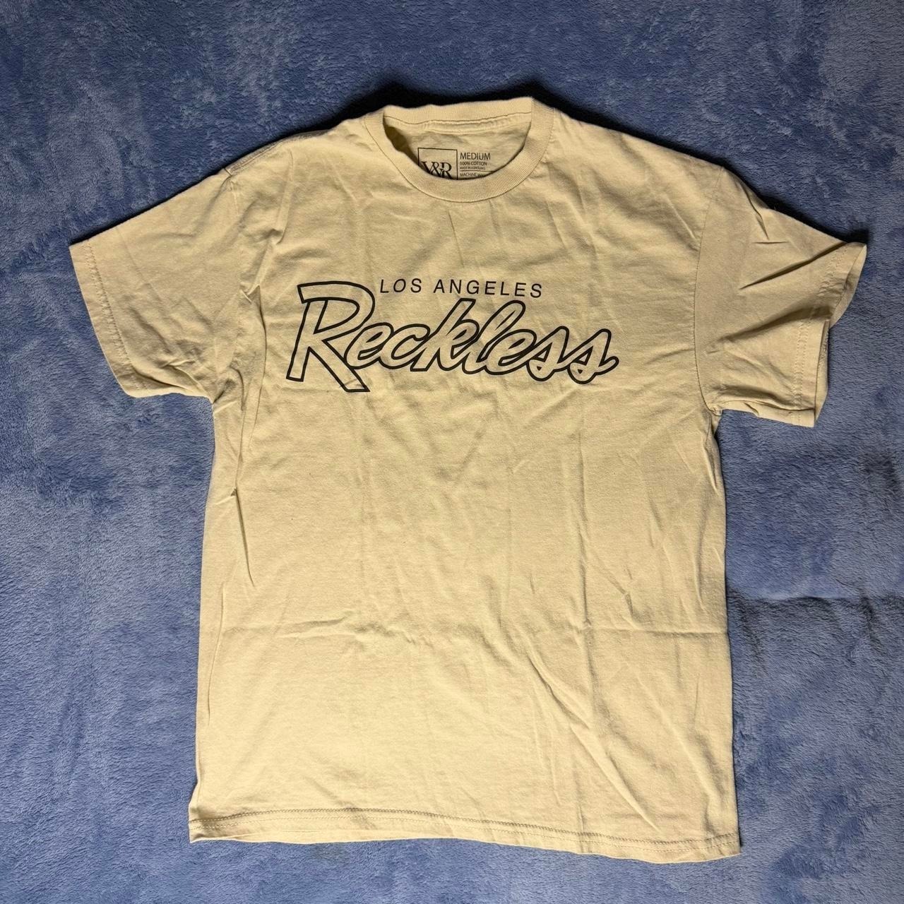 Reckless Los Angeles Tee With Black 'Reckless' Script Text Men Size M